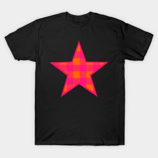 Orange and Pink Buffalo Plaid Star T-Shirt